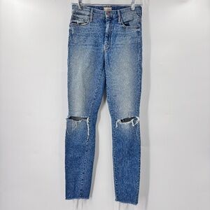 Mother High Waisted Skinny Jeans Distressed Light Wash Size 25